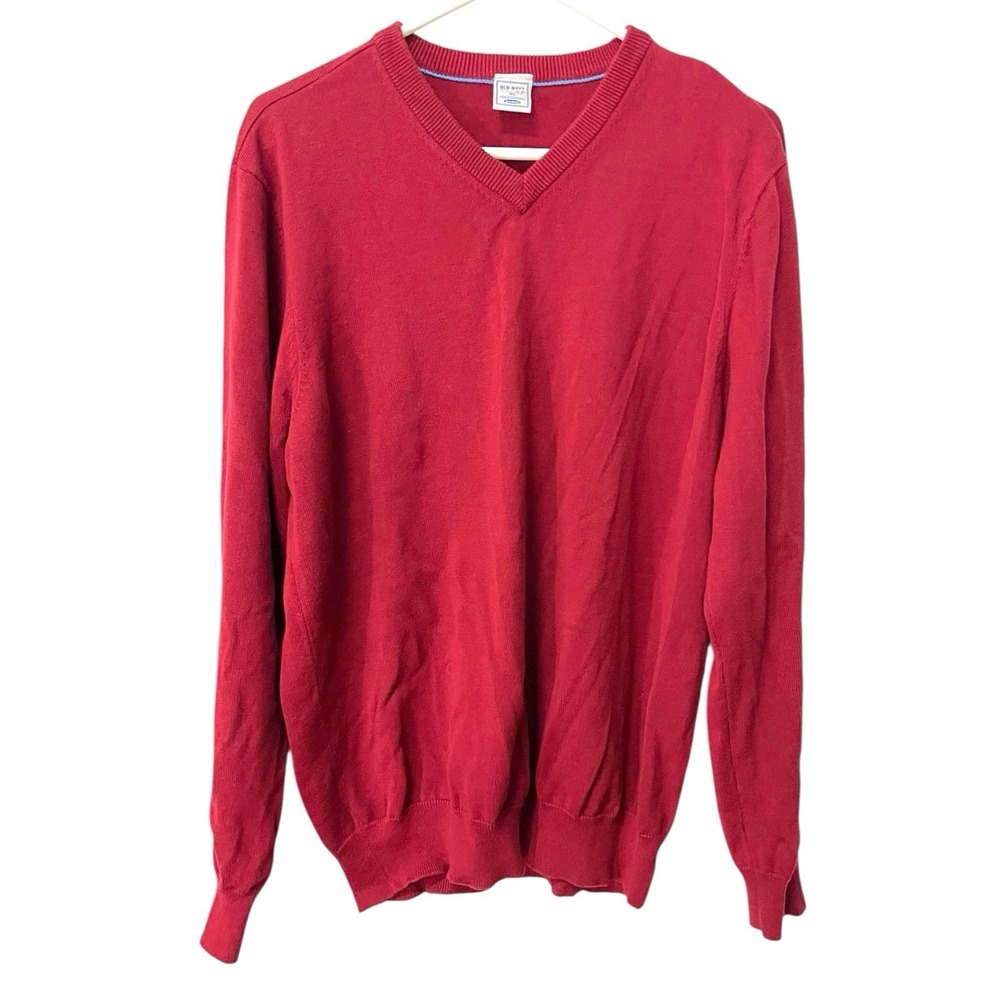Old Navy XL‎ Red V-Neck Sweater Cotton Blend Long Sleeve Ribbed Trim 303147